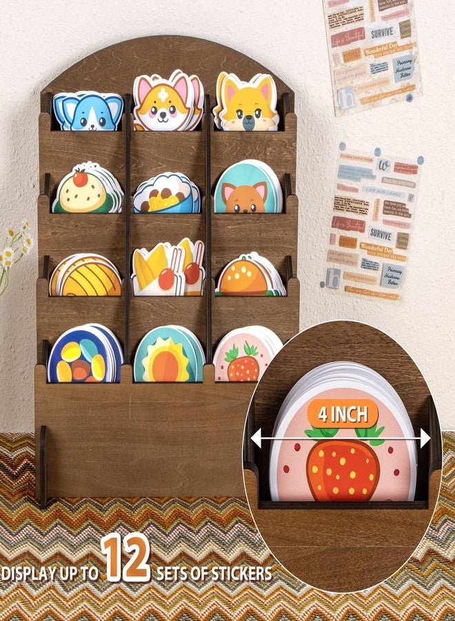 PUERSI Wooden Sticker Display Stand, Sticker Holder Display Organizer with 12 Pockets for Greeting Card, Postcard, Coaster, Bookmark, Brochure, Vendors, Retail, Brown - Image 2